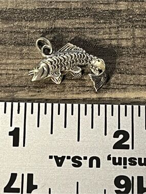 Sterling Silver Fish Charm. Not hollow. Bass? Fishing. Outdoor.